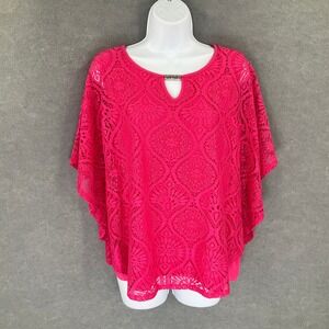 JM Collection Top Womens Sz‎ L Petite Hot Pink Lace Overlay Cruise Travel Beach